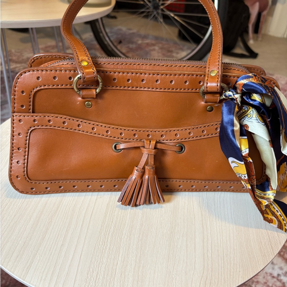 KORS Michael Kors Tan Satchel with Tassel Accent
